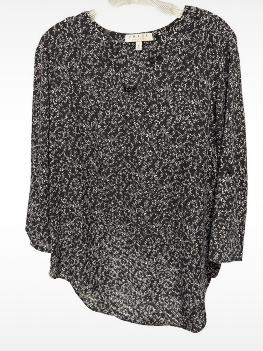 Chaus New York Women's Medium Black & White Floral Blouse
